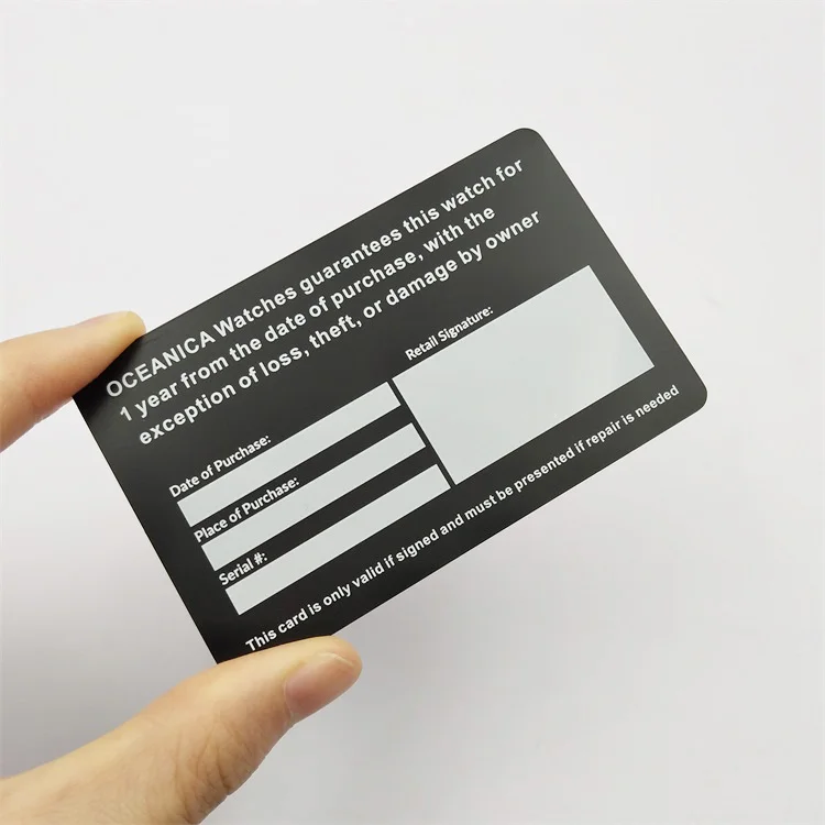 Custom luxury authenticity card metal warranty card for Watch / Jewellery