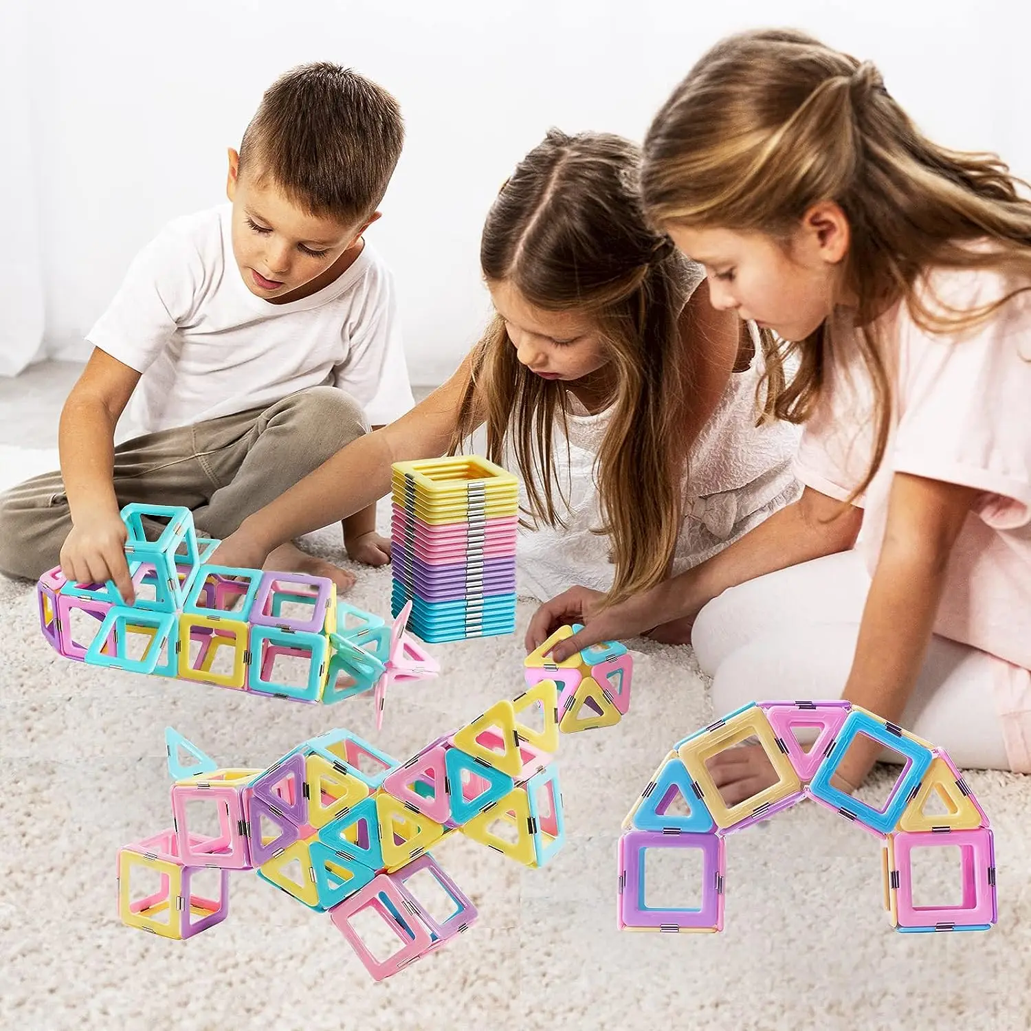 46pcs Magnetic Tiles Toys Building Blocks STEM Creative Construction Magnet Toys For Toddler