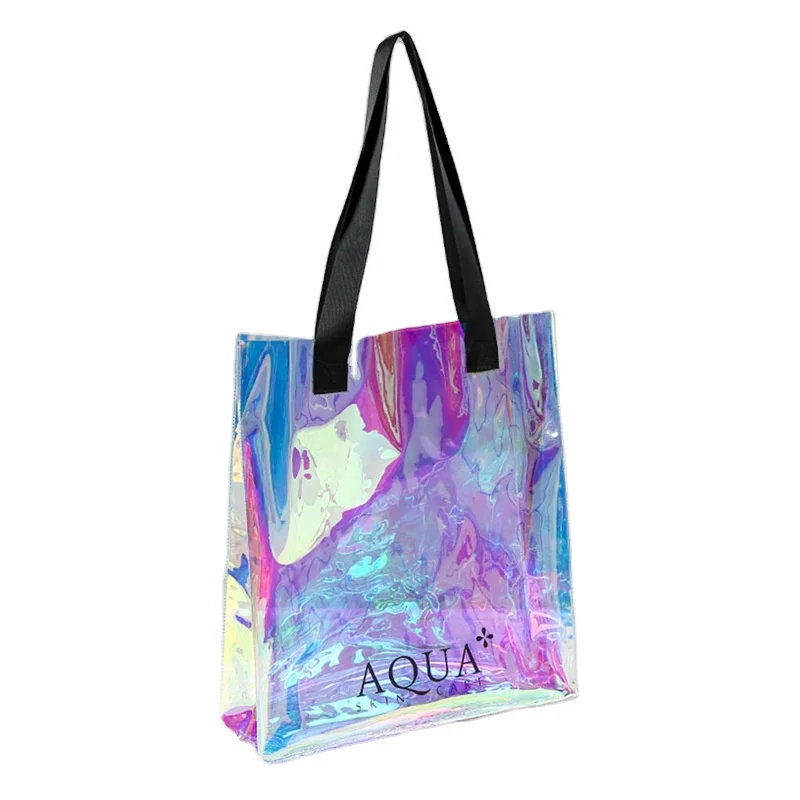 Брендовая модная Переливающаяся прозрачная голографическая Сумка-тоут из ПВХ для покупок