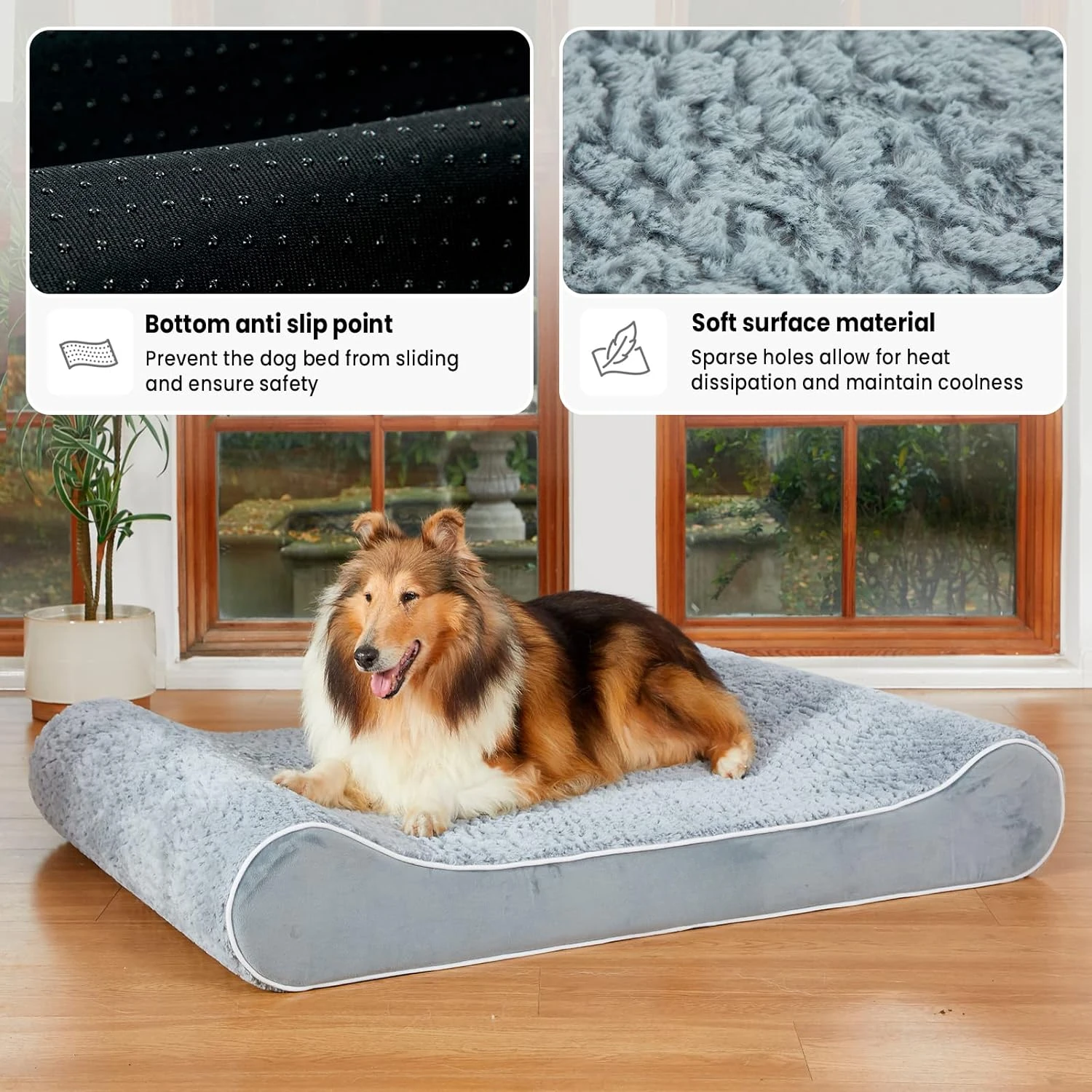 Medium Size Memory Foam Dog Bed with Anti-Slip Bottom Orthopedic Pet Waterproof Lining Removable Washable Cover Dogs Reptiles