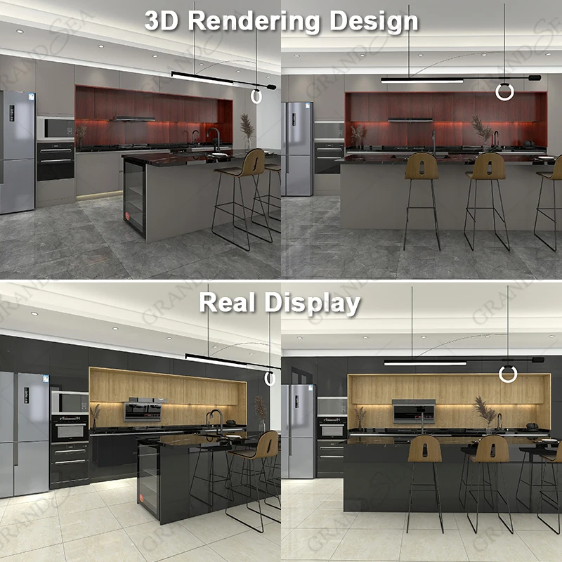 Custom Modern Cuisine Complete Kitchen Cabinet Cupboards Wall Cabinets Display & Storage Free Design Provided Plywood Minimalist