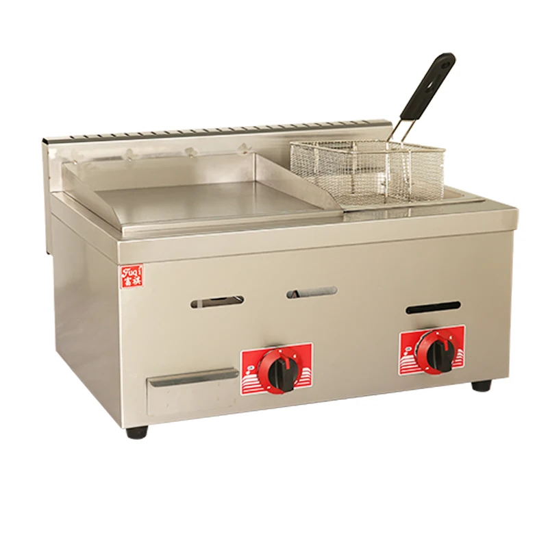 Fuqi Stainless Steel Lpg Gas Griddle Machine 2 Burner Commercial Flat Top Meat Roaster Stove Heavy Duty Beef Barbecue Grill