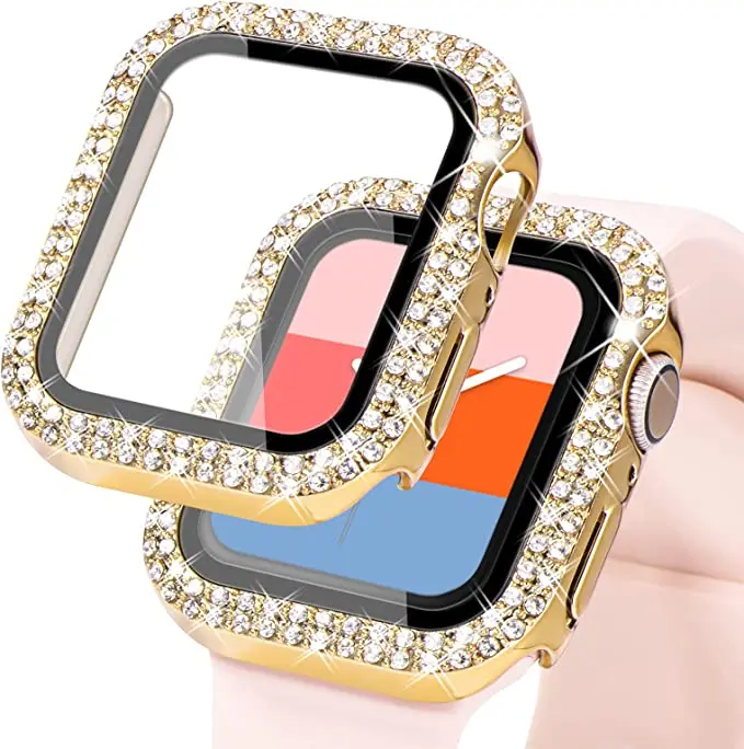 Luxury 45mm 41mm Diamond Watch Case Glass Screen Protector For Apple Watch Series 8 7 6 5 4 3 2 Case 44mm 40mm 42mm Cover Bumper