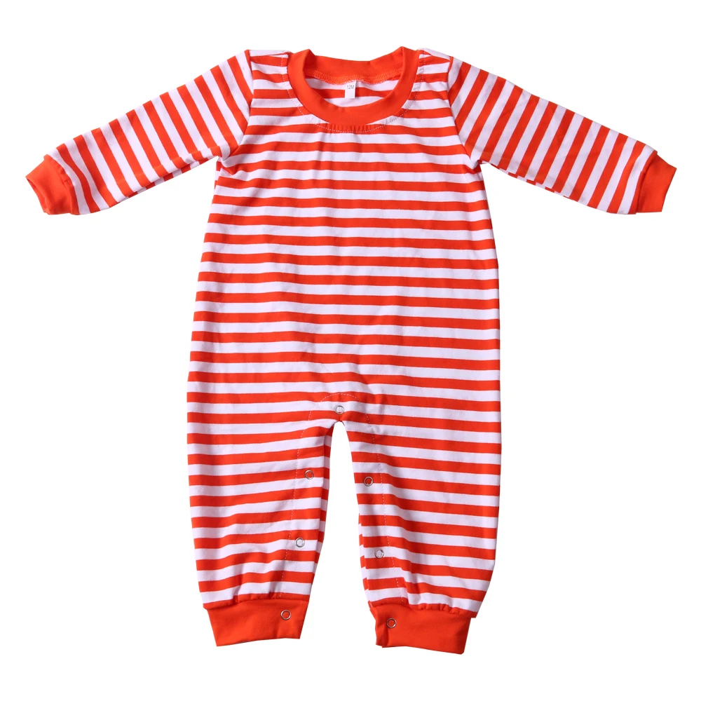 Low MOQ Baby Onesie Pjs Boutique Stripe Long Sleeve Winter Overalls Christmas Pajamas Romper