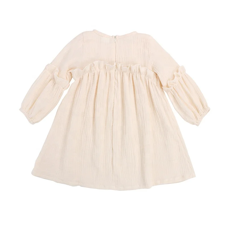 2024 Wholesale long sleeve solid linen children frocks designs girls kids dresses