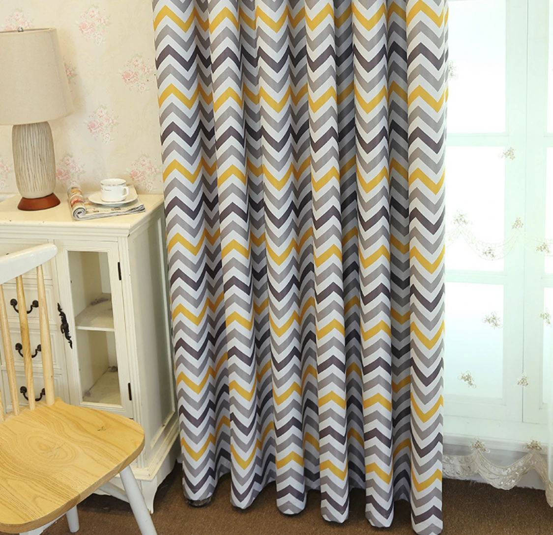 Hot Sale Chevron Printed Thermal Insulated Blackout Curtains Grommet Room Darkening Curtain For Living Room And Bedroom