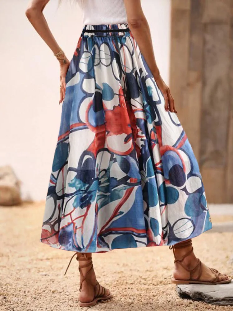 Best Selling Boho Style High Waist Skirt Floral Printing Bohemian Long Maxi Skirt