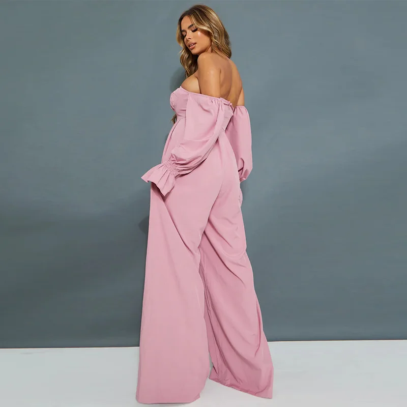 New fashion women s casual plus size loose  neckline one shoulder corset  wide leg  maternity jumpsuit