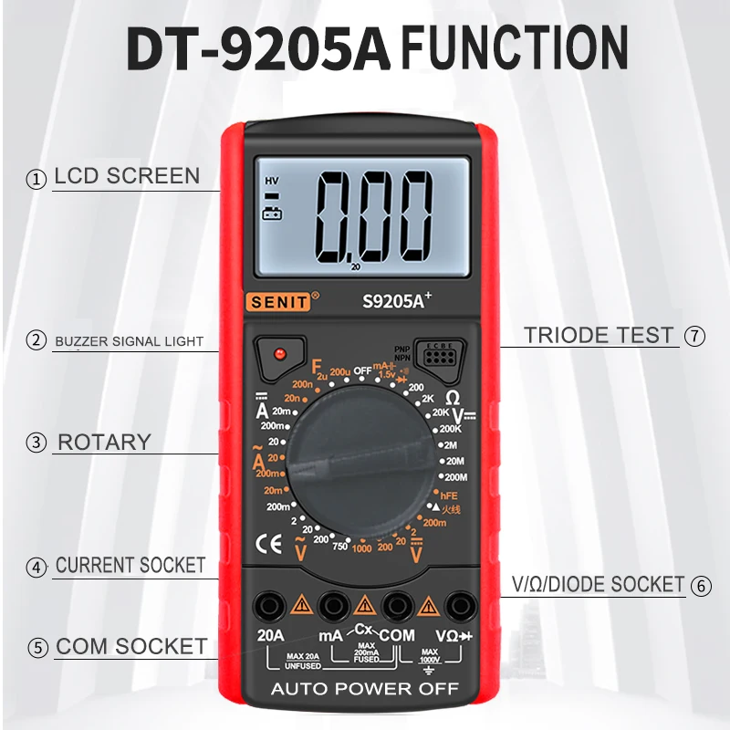 Hotsale Cheap DT9205A Digital  Multimeter Factory Multimetro with AC DC Voltage Tester