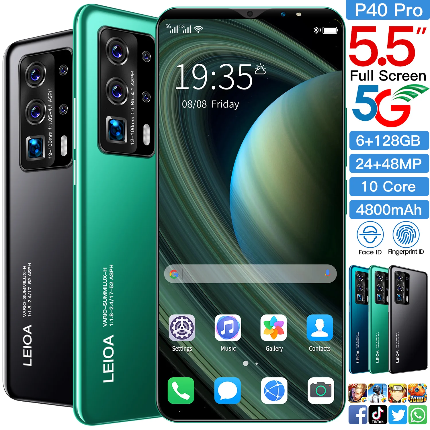 Лидер продаж на Amazon новые мобильные телефоны P40 Pro 6 ГБ + 128 Android 5 дюйма недорогие смартфоны по индивидуальному заказу сотовый