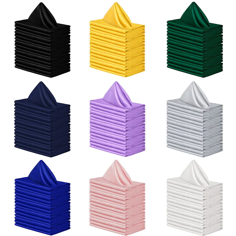 Hot Sale Square Satin Table Napkins Soft Handkerchief Romantic Wedding Banquet Table Cloth Dinner Decoration Custom Napkins