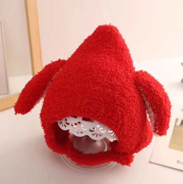Лидер продаж уютные плюшевые плотные Меховые детские ветрозащитные теплые зимние шапки с кроличьими ушками вязаные для мальчиков и девочек