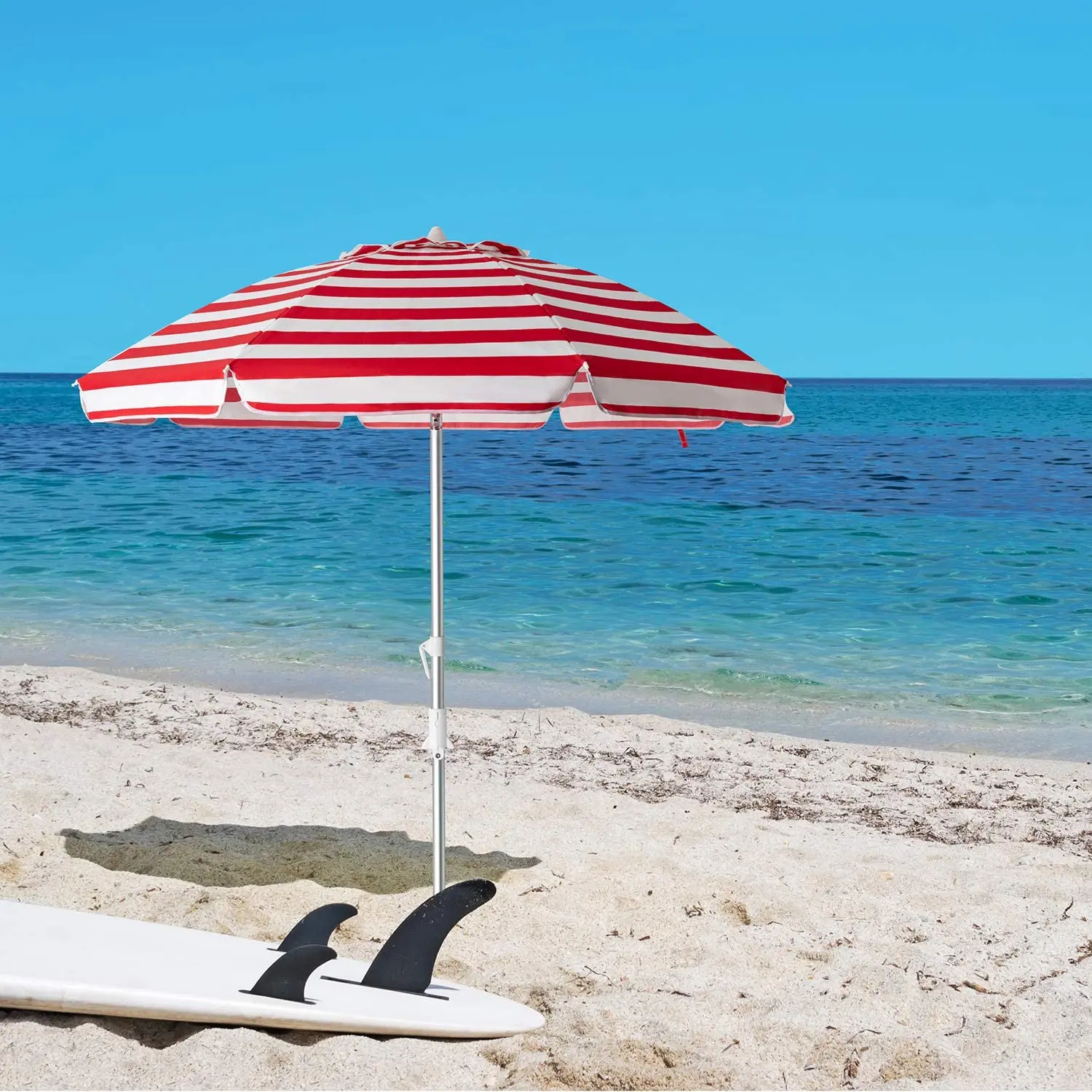 
Guilty Gadgets 1.8m Red Striped Garden Beach Patio Tilt Umbrella Parasol Sun Shade UPF UV Protection Tilting Striped Outdoo 