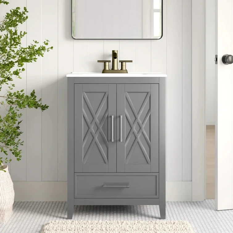 High quality  bathroom vanity sets single sink cabinet vanity top with basin dark gray