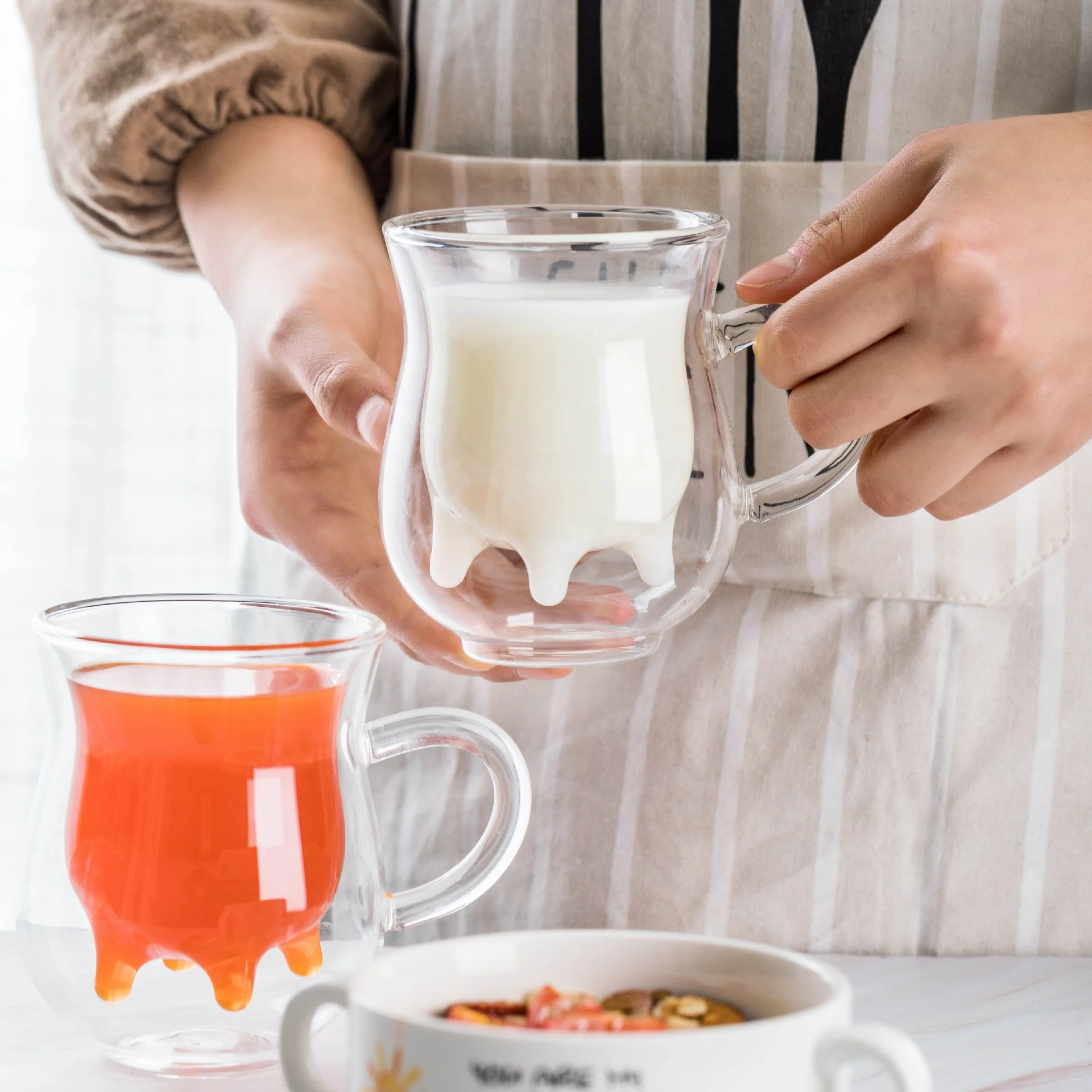 Creative Double Wall Cow Udder Milk Glass Cup Mug