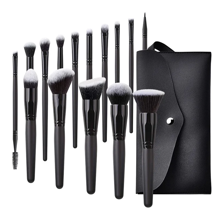 15pcs Pcs Private Label Face Synthetic Black Brush Makeup Set Professional