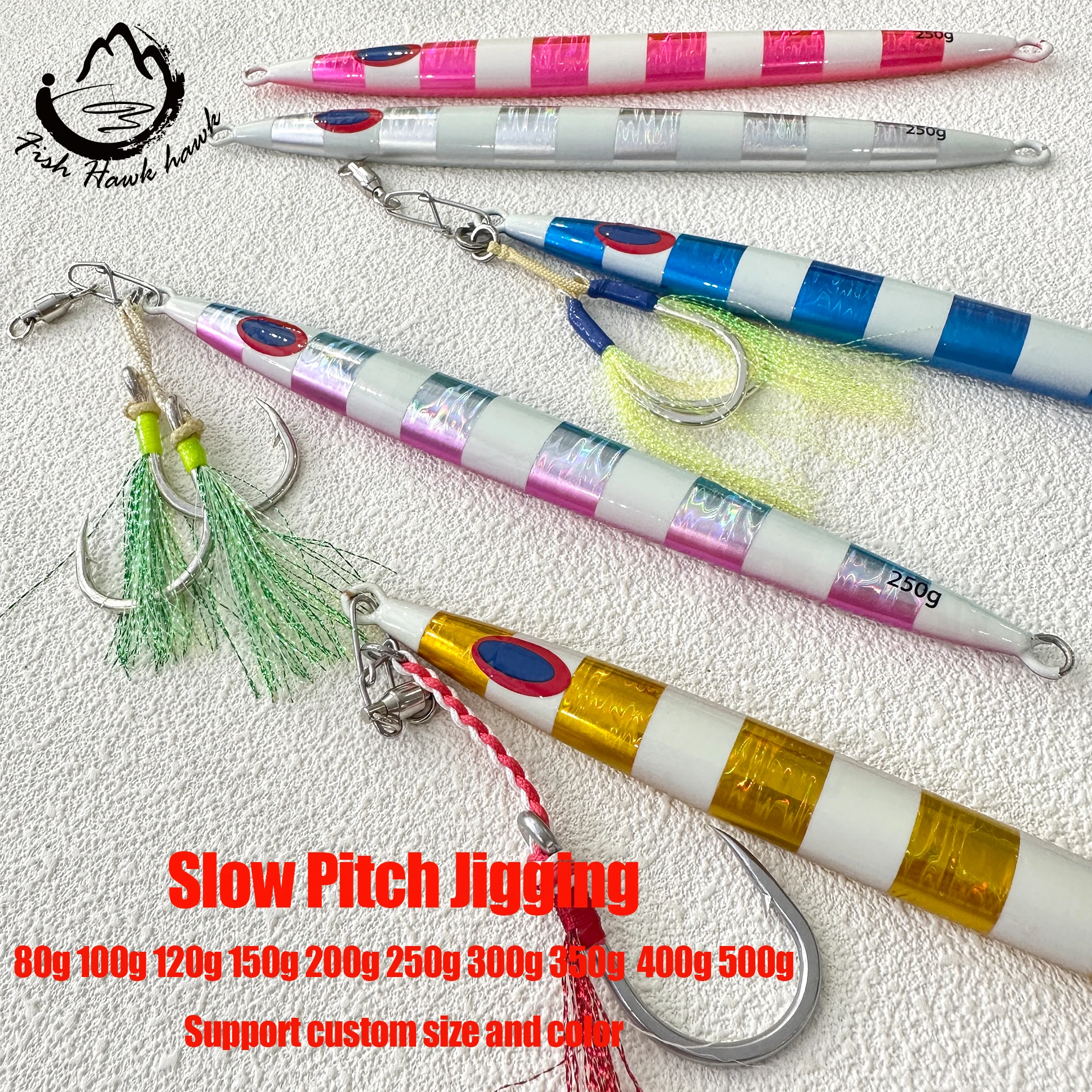 Wholesale 100g 120g 150g 200g 250g  300g 350g 400g 500g luminous slow pitch jigging lure for saltwater metal lead fishing lure