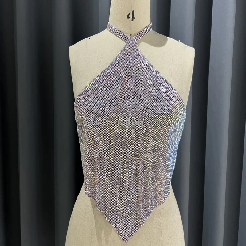 AB Хрустальный горный хрусталь майка Топ Хрустальный Топ клубный кроп-топ