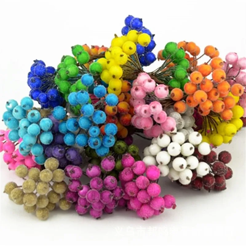 12mm 400heads Flowers Bouquet Artificial Red Berries Fruits Home Decoration Accessories Christmas New Years Festival Supplies
