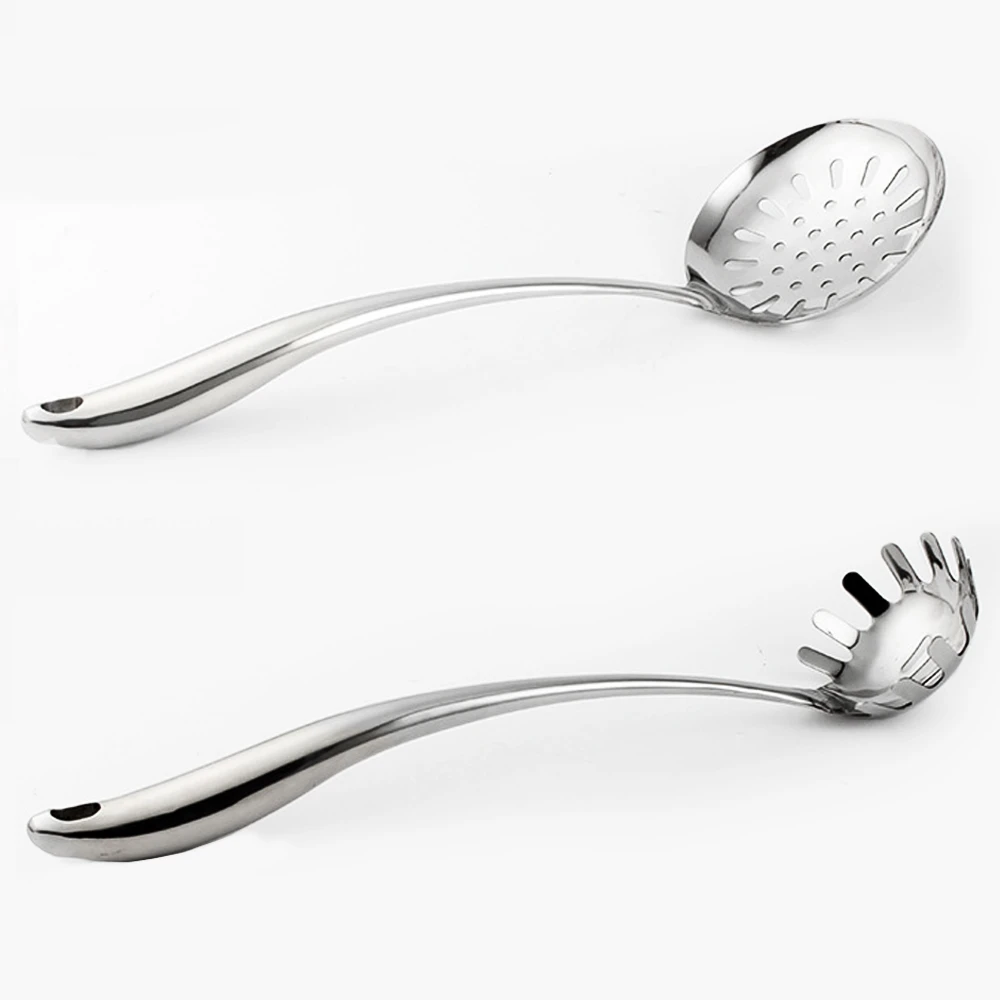 Hollow ergonomic handles stainless steel soup ladle spoon mirror polished kitchen gadgets turner cookware serving utensils set