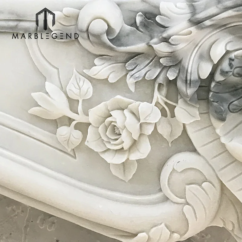 Home Indoor Decor Stone Carving Arabescato White Marble Fireplace Mantel