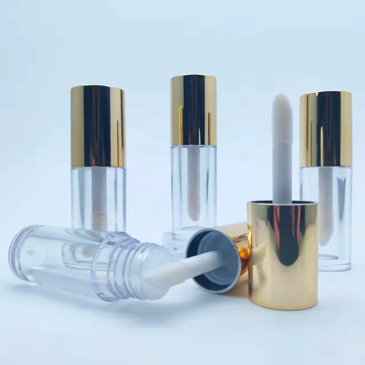 Holographic Lip Gloss Tube Clear Gold Empty Lip Gloss Tubes 10ml Big Brush Head Lip Balm Container Custom Logo