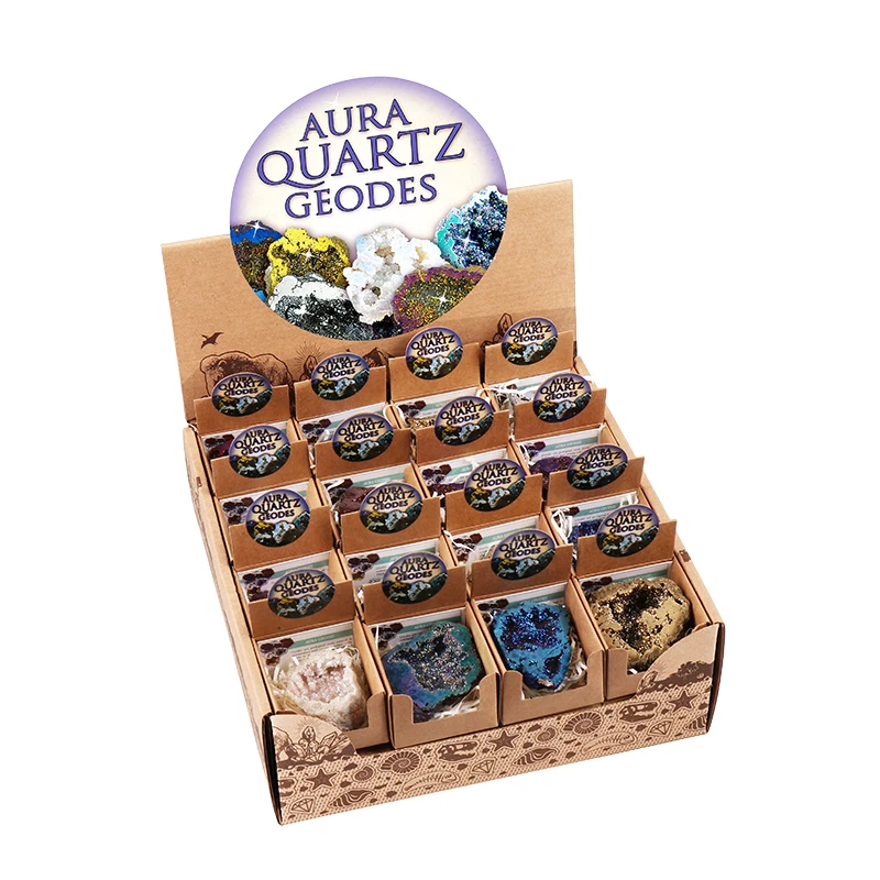 Wholesale Half Cut Large Colorful Blue Golde Purple Druzy Agate Clear Cluster Angel Aura Natural Quartz Geode Crystal