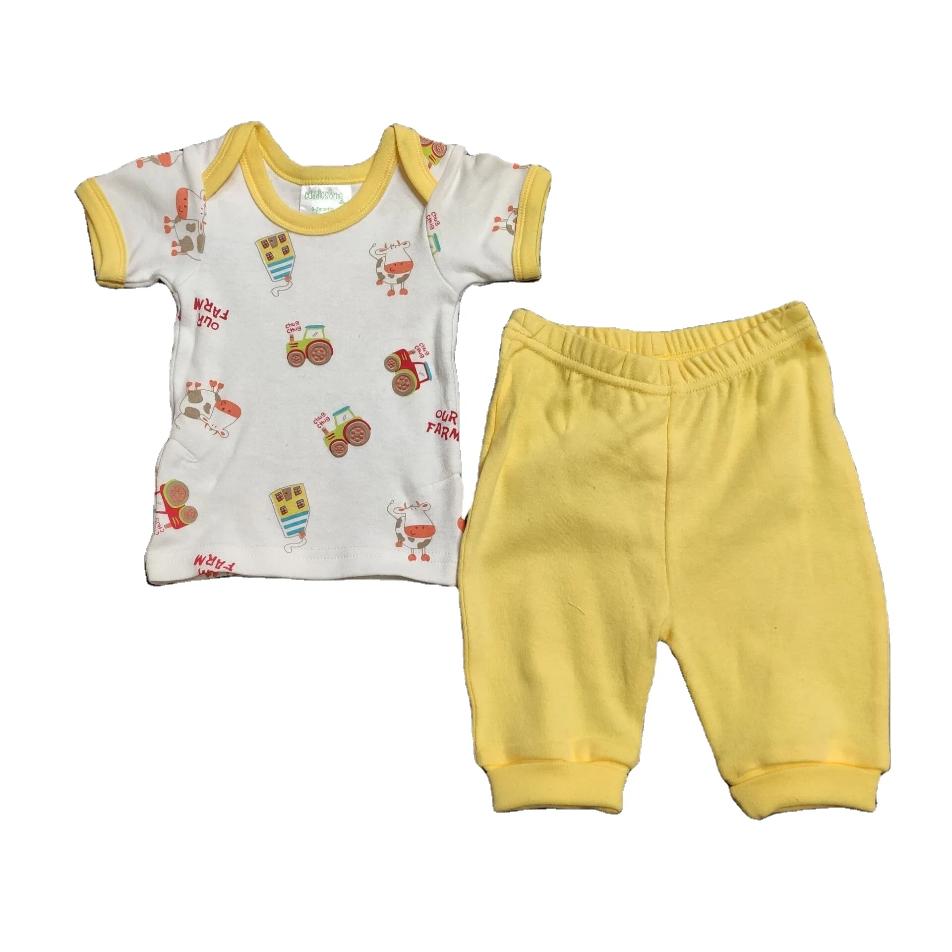 
Accept custom logo 100% cotton soft breathable Unisex Short Sleeve baby cartoon print casual suit 