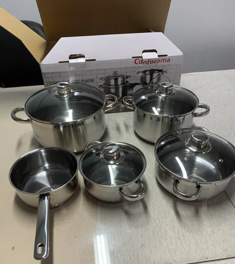 9Pcs stainless steel 430 cookware set induction pot and pan set for home kitchen cooking