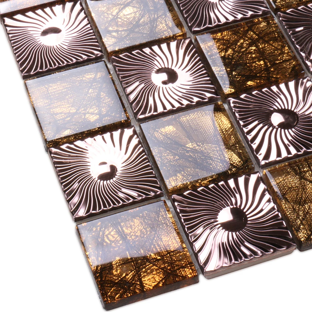 Luxury golden glazed stainless steel flower glass mosaic tile for hotel