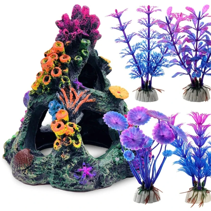 Coral Ornaments Fish Tank Landscape Shell Starfish Sea Anemone Decoration Realistic Coral Mountain