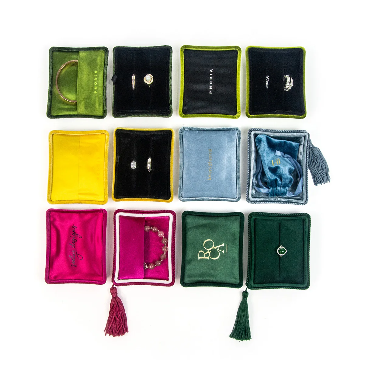 Custom LOGO pendant cox Travel Jewelry Packaging Velvet Pouch Bag Gift Box Set Velvet Tassel Jewelry Box