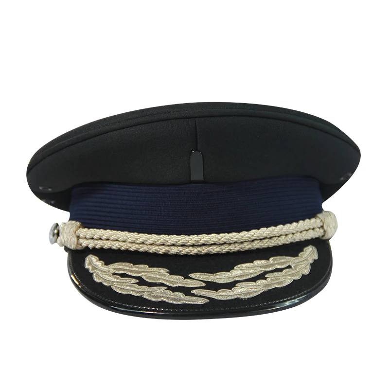 Custom police pilot uniform hat police peaked military officer hat Embroidery Cap Gold Silver Bullion Wire Military