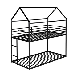 Bunk Beds for Kids Twin over Twin House Bunk Bed Metal Bed Frame Built-in Ladder,No Box Spring Needed Black
