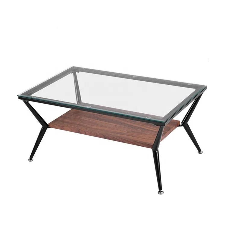 Японский корейский небольшой стеклянный чайный столик с деревянной полкой низкой высоты