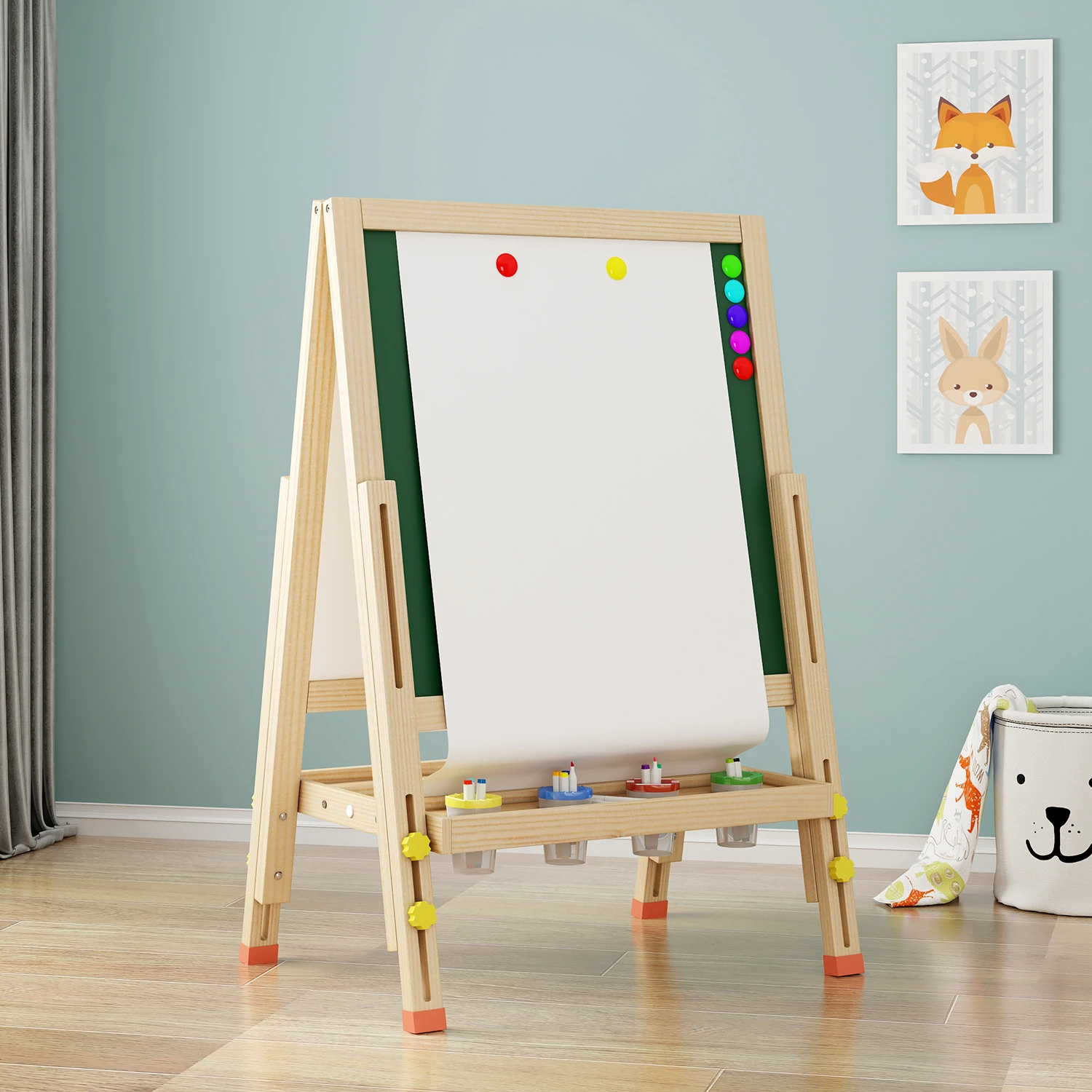 magnetic multifunction adjustable height wooden  Kid easel with double side