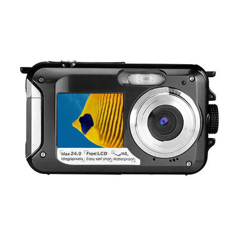 Winait 24MP waterproof dual display digital video camera with rechargeable lithium battery