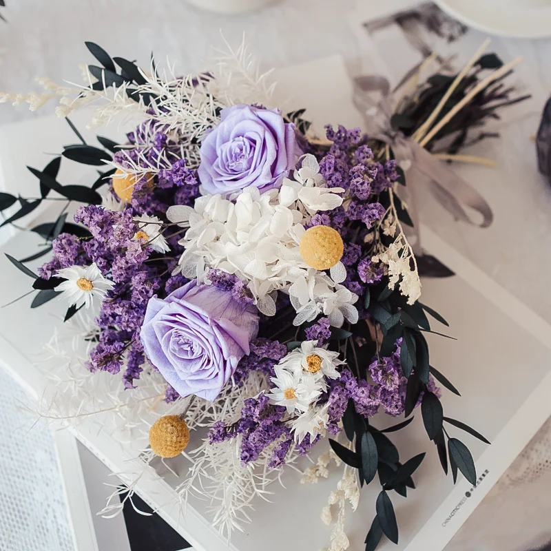 Natural Dried Preserved Flower Arrangement Decorative Flowers Rose Bouquets For Home Decoration