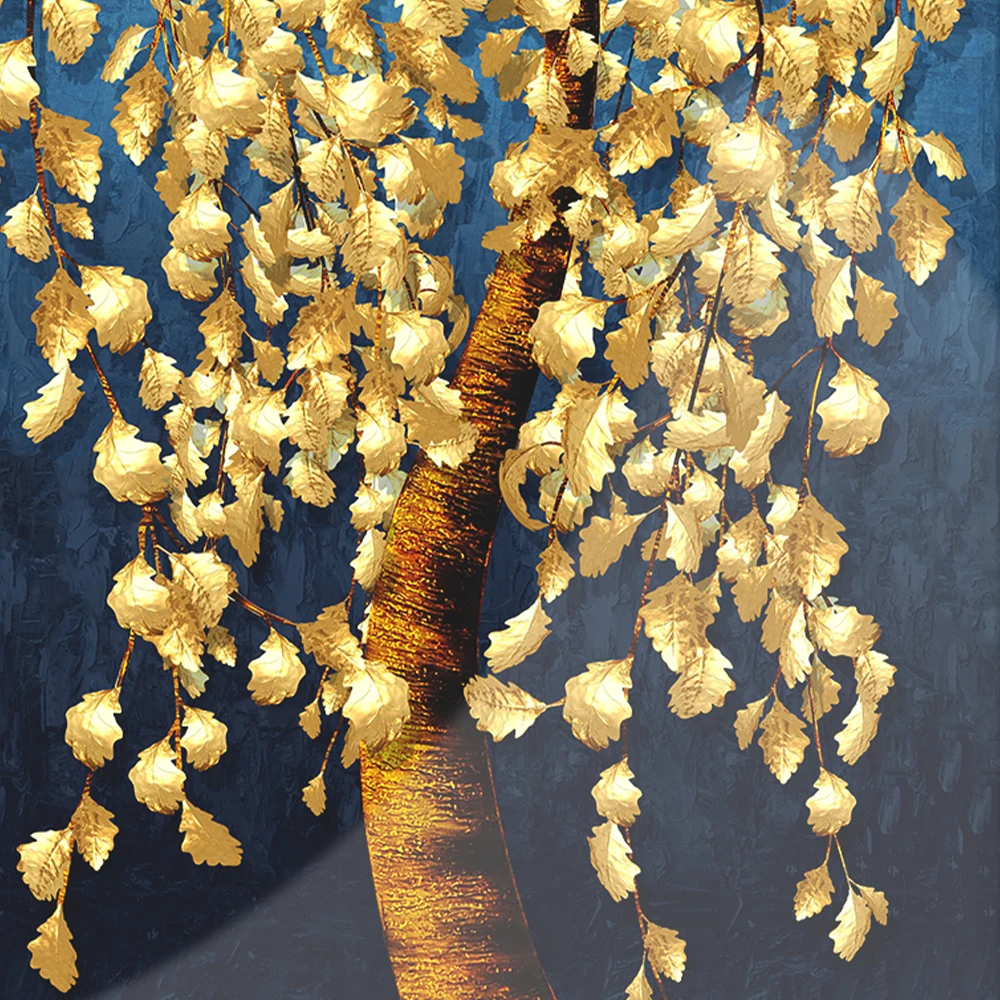 Modern ready to hang picture Wall art deco design gold tree painting with glass