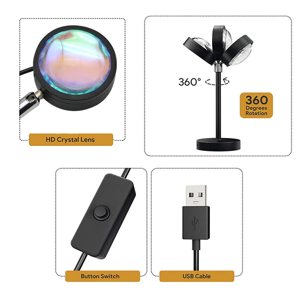 Home Decoration Sunset Projector Lamp 16 Colors App and IR Control HD Crystal Lens LED Sunset Lamp