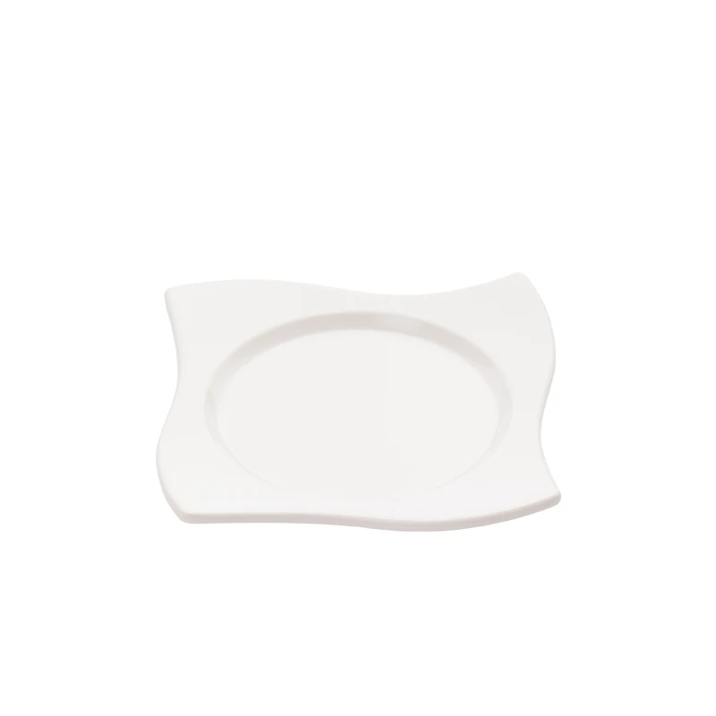 Novelty Melamine Dinnerware White Wavy Edge Square Plate 8 inch Melamine Camping Dishes