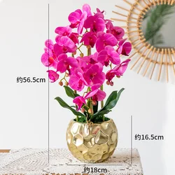Artificial White Phalaenopsis Orchid Flower Arrangements Faux Orchid Flower in gold Pot Orchid Centerpiece
