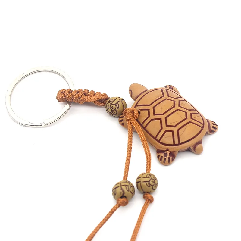 AA01115 Women Men Lucky Wooden Turtle Carving Pendant Keychain Religion Keyring Jewelry Wholesale Cute Animal