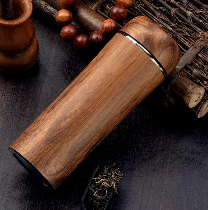 Customizable Wood Printing Clay Tumbler Coffee Cup Inner Clay Outer 304 Metal Thermos Double Wall TeaCup 280ML Vacuum Clay Flask