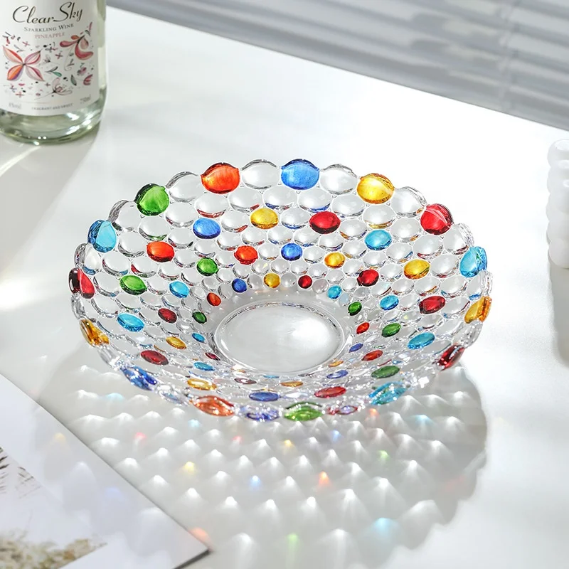 Wholesale Glass Plate Hand-painted Pearl Point Art Glass Bowl  Salad Dessert Cake Candy Snacks Plate for Restaurant