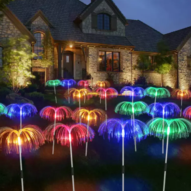 KINZ 4 In 1 Outdoor Solar Led Fiber Optic Flower Jellyfish Light Led Fiber Optic Lights Decoration Lamp For Garden