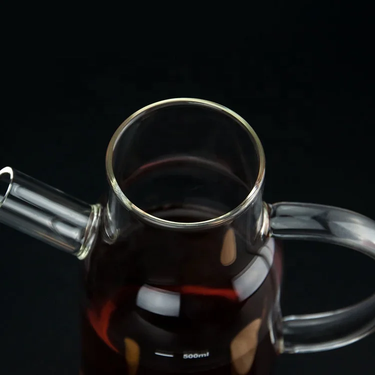 Eco-friendly kitchen glass cooking olive oil bottle with bamboo lid and handle