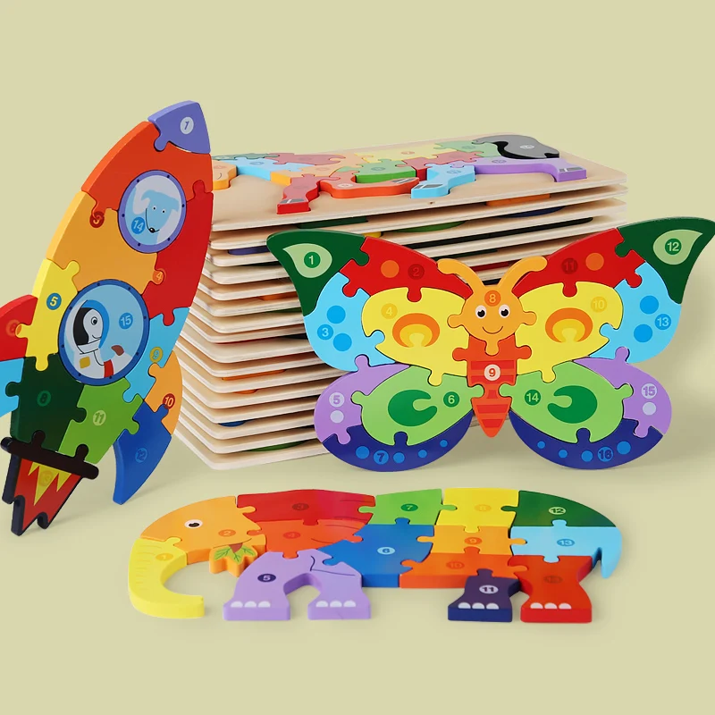 Custom Factory Direct 3D Puzzles Educational Toys Kids Animals Wooden Jigsaw Puzzles For Children