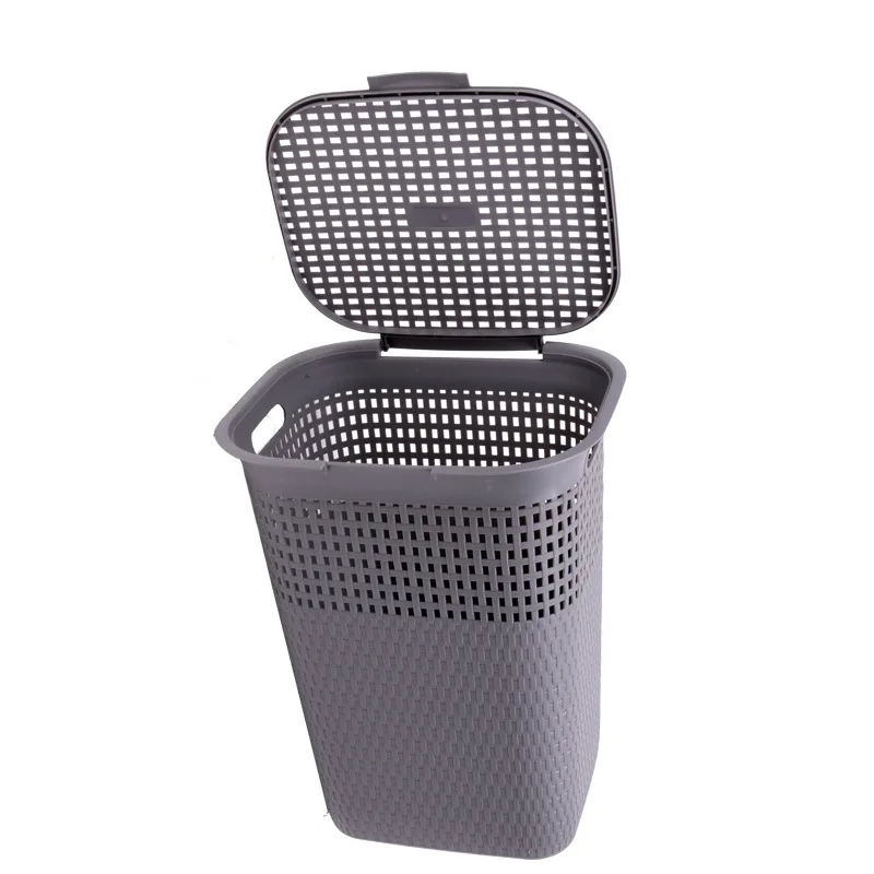 High Quality Multi-Purpose Grey White Color Modern Homes Plastic Laundry Basket With Lid
