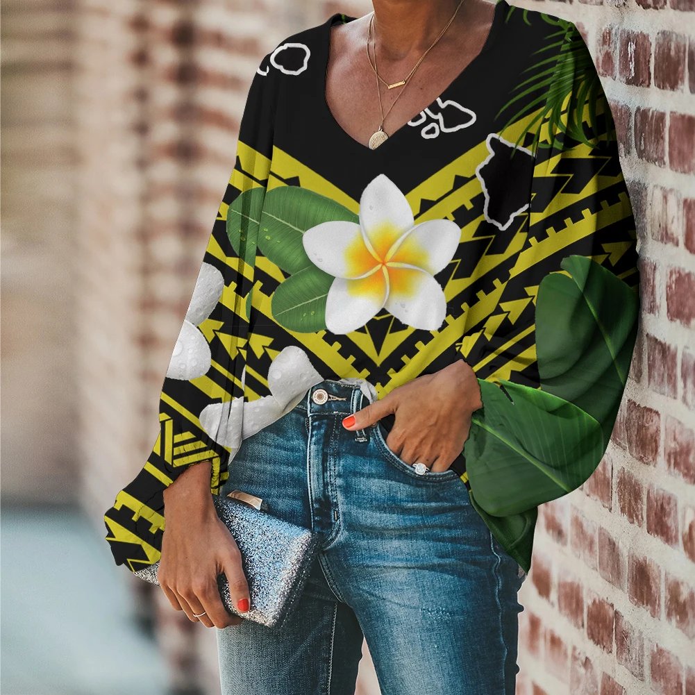 Zhengyu Source Factory ladys tops women blouses casual female shirts Plumeria Egg Flower Polynesian Tribal pattern blouse